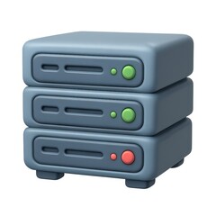 Obraz premium Simple 3D Server Icon with Stacked Design and Colorful Buttons