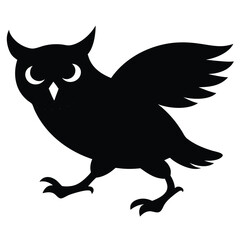 Black Owl Silhouette Vector Illustration For Halloween And Night Theme Design.