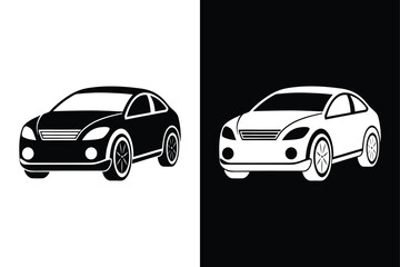Transport Car Icon Vector. Flat Front View Silhouettes for Black and White Design Themes