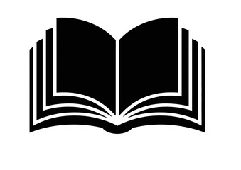 Open book with multiple pages in black and white style