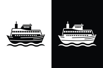 Obraz premium Cruise Ship and Ferry Silhouette Icon. Vector Illustrations for Travel and Maritime Branding