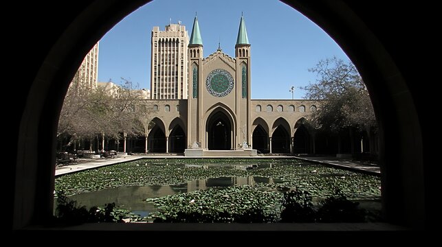 Gothic church courtyard view. - Powered by Adobe