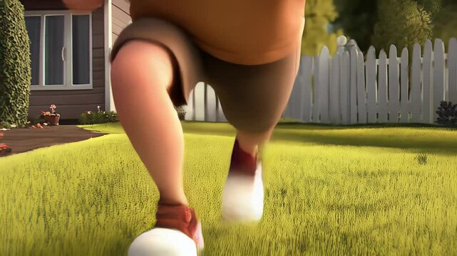 Elderly man runs frantically in animated backyard after discovering unexpected event