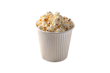 Popcorn in a bucket for movies and cinema entertainment, isolated on a transparent background