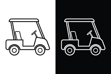 Flat Design Golf Cart line Icon. Vector Illustrations in Black, White, and Color