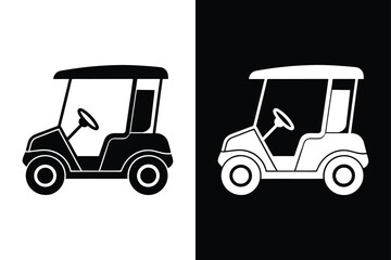 Obraz premium Stylish Golf Cart Icon Silhouettes on Monochrome Backgrounds. Vector Design Collection