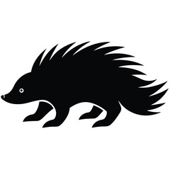 Minimalist Porcupine Silhouette Illustration Black And White Vector Design.