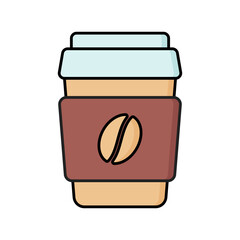 Coffee cup icon in lineal color style with a sleeve and bean logo, ideal for café, breakfast, or morning vibes