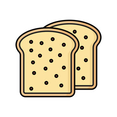 Toast icon in lineal color style featuring two slices of bread, great for breakfast and healthy food visuals