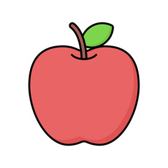Apple icon in lineal color style with a green leaf, symbolizing fresh fruit, health, and nutrition