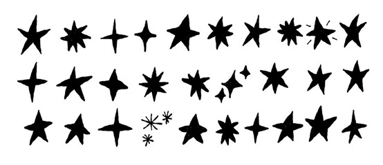 Set of hand draw doodle black stars set collection.