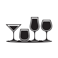   Set of Black Beverage Glass Silhouettes – Vector Collection of Drinkware Icons Including Wine, Cocktail, and Whiskey Glasses in Minimalist Style