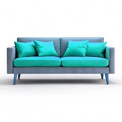 Brown and blue, fabric and leather sofa isolated on white. Modern soft couch white background vector illustration	