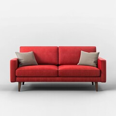 Brown and blue, fabric and leather sofa isolated on white. Modern soft couch white background vector illustration	