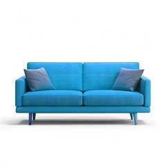 Brown and blue, fabric and leather sofa isolated on white. Modern soft couch white background vector illustration	