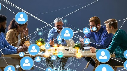 Team Collaboration in the Digital Age: A diverse group of professionals brainstorm and connect. - Powered by Adobe