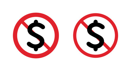 No dollar sign icon isolated on white background. Money forbidden symbol