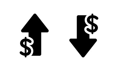 Dollar arrow up and down icon. USD growth and decline concept