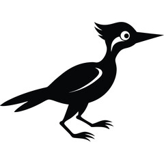 Black Silhouette Bird With Crest Vector Graphic Simple Design Icon.