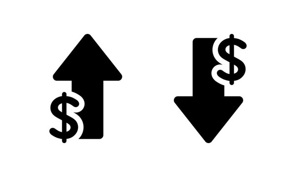 Dollar arrow up and down icon. USD growth and decline concept
