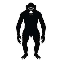 Standing Ape Silhouette On White Background A Vector Illustration Design Element.