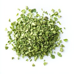 Dried Oregano Spice Herb Culinary Ingredient Heap Top View Isolated White Background