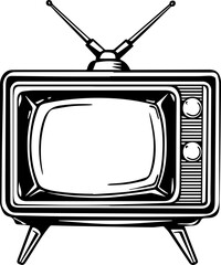 retro television silhouette – black and white vintage tv vector illustration