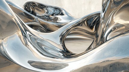 Abstract metallic waves creating a mesmerizing reflective landscape.