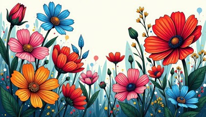 Intricate line art wildflowers, continuous floral design, meadow, elegant