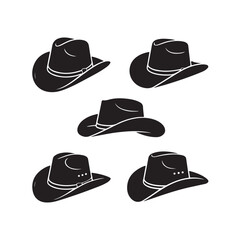  Set of Cowboy Hat Icons, Various Styles of Western Hats, Fashion and Rodeo Concept, Western Wear, Country and Cowboy Accessories