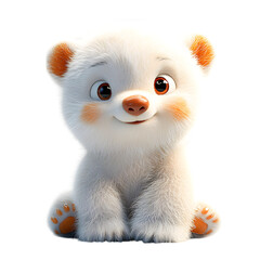 A Fluffy 3D Cartoon Polar Bear Cub with Shimmering White Fur Isolated on Transparent Background