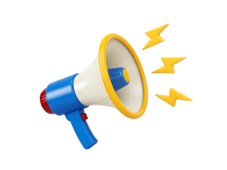 Bright and Colorful Megaphone Illustration with Sound Waves on transparent Background

