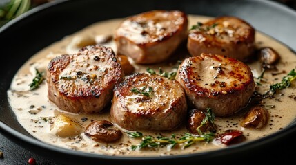 Delicious Pork Medallions in Creamy Mushroom Sauce Gourmet Food