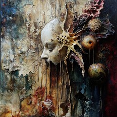 Surreal Child's Face in Decay: Dark Abstract Art