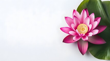 Elegant pink lotus flower on green leaf nature still life calm environment close-up photography