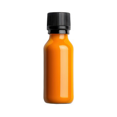 A vibrant orange beverage bottle with a black cap isolated against a transparent background.