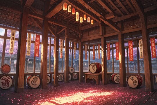 三社祭の太鼓と桜