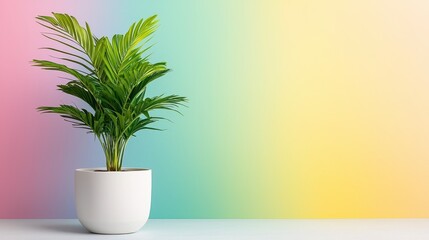Fototapeta premium Green Potted Plant Against Pastel Ombre Wall