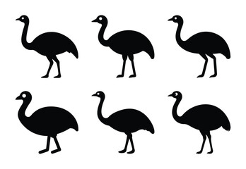 Simple Black and White Silhouette of Six Emus