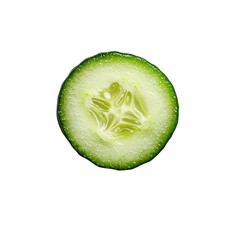 Fresh cucumber slice showcasing its vibrant green color and texture isolated against a transparent background.