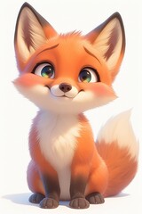 Fototapeta premium Cute, animated fox sitting with wide, bright eyes and fluffy orange fur