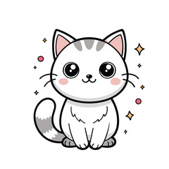 Cute kawaii cat simple cartoon illustration isolated
