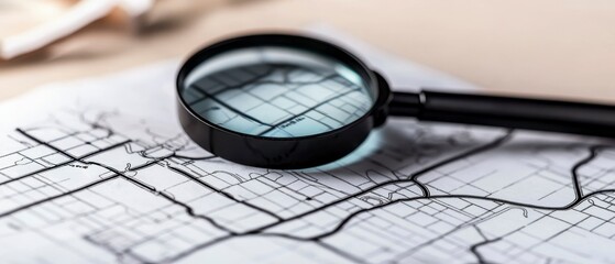 Fototapeta premium A magnifying glass over a map, exploring travel routes and details.