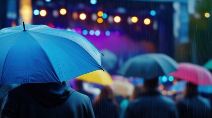 Umbrellas at a Rainy Outdoor Concert