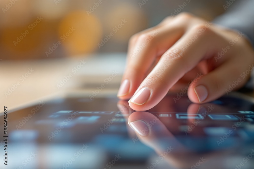 Poster Close-up of hand interacting with touchscreen device.