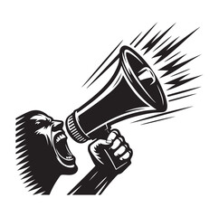 Screaming megaphone silhouette vector style with white background Art & Illustration.