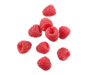 Fresh, red raspberries, a sweet and healthy fruit, isolated on white.