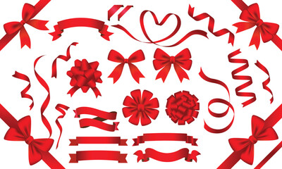 Red ribbons and bow vector icon art. Red ribbon banner illustration icon ,blank ribbons elements. Red vector shiny blank ribbon label set. 