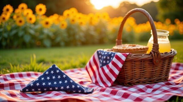 Patriotic picnic setup for memorial day celebration