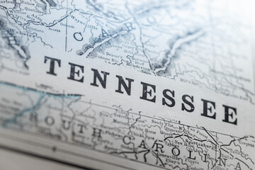 Close up of State of Tennessee printed in an Antique Atlas